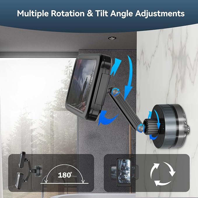 Shower Phone Holder Waterproof, 480° Rotating Twist-Lock Suction Phone Holder for Shower, Anti-Fog & Sensitive Touch Screen Case, Fit Smartphone with Case up to 6.9"