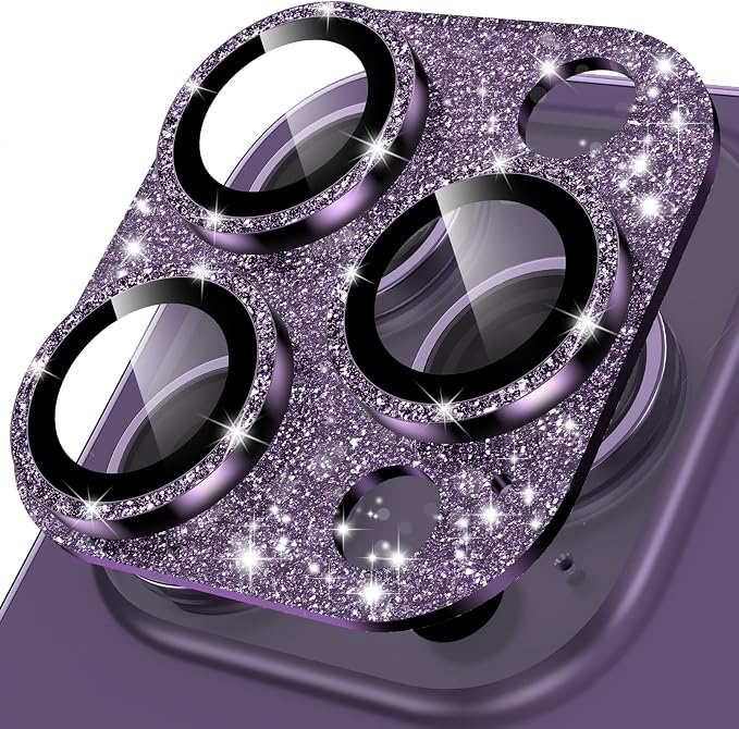 YWXTW for iPhone 14 Pro/iPhone 14 Pro Max Camera Lens Protector, [4TH Gen New Bling Design] Glitter Shiny Diamond Metal Ring Tempered Glass Back Camera Screen Protector Lens Cover (Purple)