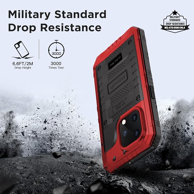 Mitywah Waterproof Case for iPhone 14 Pro Max, Heavy Duty Shockproof Case with Built-in Screen Protector, Full Body Underwater Protective Metal Case 6.7 inch, Red