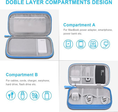 Lacdo Electronic Organizer, Travel Cable Organizer Bag Pouch Tech Electronic Accessories Carry Case Portable Double Layer Charger Case for Cable, Cord, Charger, Phone, Earphone, Power Bank, Azure Blue