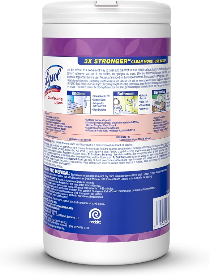 Lysol Disinfectant Wipes, Multi-Surface Antibacterial Wipes For Disinfecting, Dorm Room Essentials, Cleaning Supplies for Home, Bathroom, Lavender & Cotton Blossom Scent, 80 Count