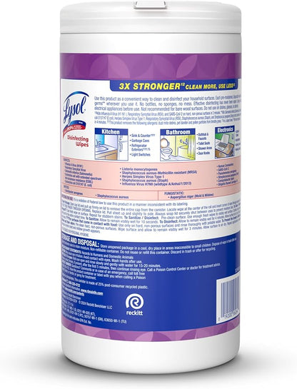 Lysol Disinfectant Wipes, Multi-Surface Antibacterial Wipes For Disinfecting, Dorm Room Essentials, Cleaning Supplies for Home, Bathroom, Lavender & Cotton Blossom Scent, 80 Count