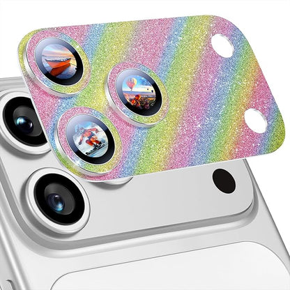Uyiton for iPhone 17-Pro-Max Camera-Lens Protector: Bling [Not Easy to Break][Strong Adsorption][Case-Friendly] Metal Tempered Glass Rear Camera Screen Cover - Glitter Colorful
