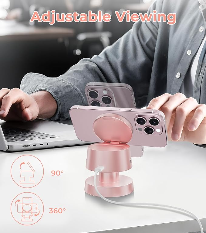4-in-1 Magnetic Wireless Charging Station for iPhone 17/16/15/14 Pro Max, with Night Light Wireless Charging Station Fast Charging for Apple Watch, Earphones & Multiple Devices