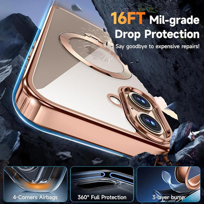 [Tri-Shield Protection] for iPhone 16 Case with 360° Spin Stand Compatible with MagSafe [Magnetic CD Ring] [Screen & Camera Lens Protector] Shockproof Plating Never-Yellowing, Desert Gold-6.1"