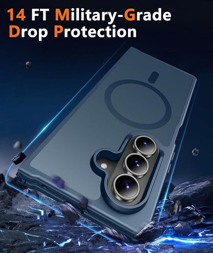 FNTCASE for Samsung Galaxy Z Fold7 Case: [Fit for Magsafe] [Screen Protector] Magnetic Translucent Matte, Military Grade Drop Protection, Shockproof Protective for Fold 7 Phone Cover (Blue 8.0 inch)