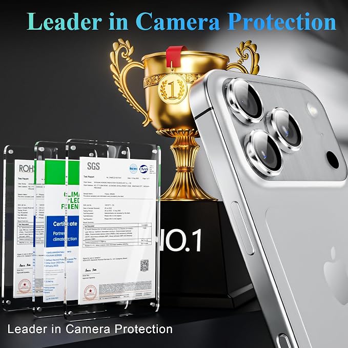 YWXTW Camera Lens Protector for iPhone 17 Pro/iPhone 17 Pro Max, [1 Step Installation Tray] Tempered Glass Screen Protector Metal Individual Camera Cover Accessories Case Friendly (Silver)