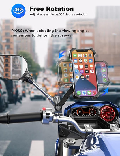 Grefay Motorcycle Phone Mount, Auto Shrink Metal Phone Mount for 4.0-7.0 Inch Smartphone for Motorcycle Rear View Mirror with 360° Rotatabe