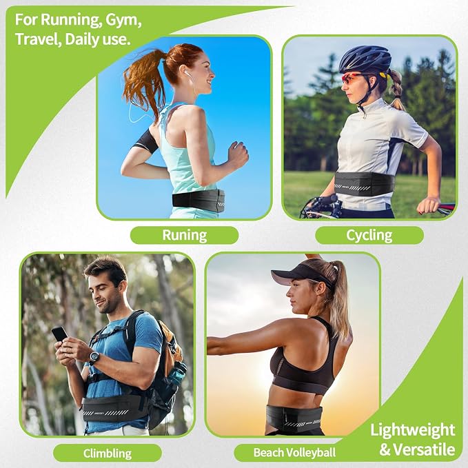 Slim Running Belt Fanny Pack for Men Women, Running Phone Holder, Waist Pack Runners Bag Money Belt with 3 Separate Pouch to Store Your Phone Key Money Safe, Waist Bag-Black
