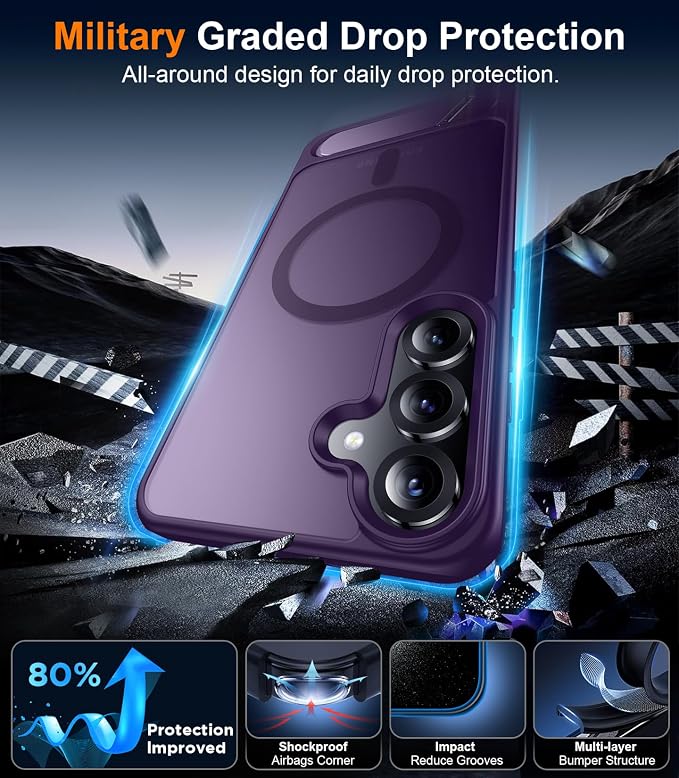 Magnetic for Samsung Galaxy S25 Plus Case, [Innovate Stand][Military Grade Drop Protection][Non Slip][Translucent Matte] Shockproof Phone Case for Galaxy S25 Plus 6.7" 2025 -Purple