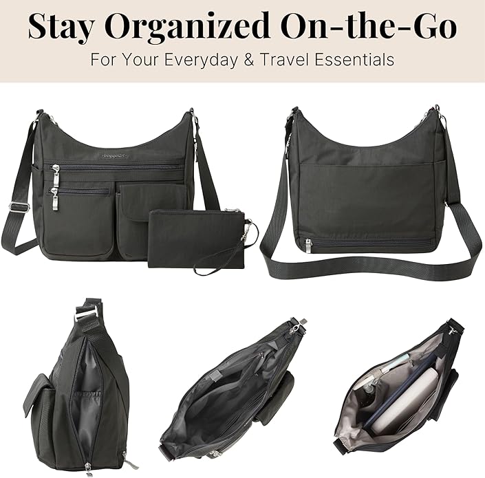Baggallini womens Everywhere Bagg Crossbody Women 11x9 Lightweight Nylon Hobo Water-resistant Travel Bag W/Rfid