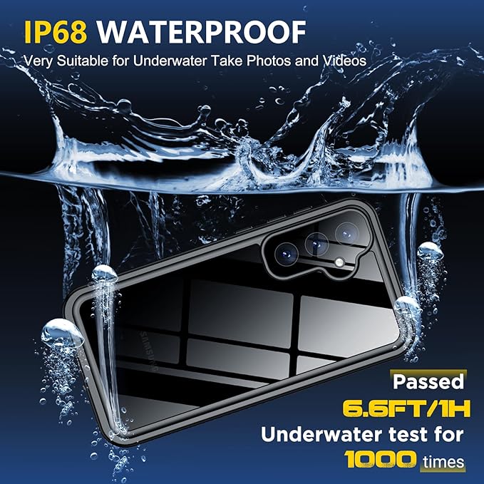 SPIDERCASE Designed for Samsung Galaxy S25 FE Case Waterproof,Built-in Screen & Camera Lens Protector[IP68 Underwater][Military Grade Shockproof] Full Body Protection Phone Case, Black/Clear