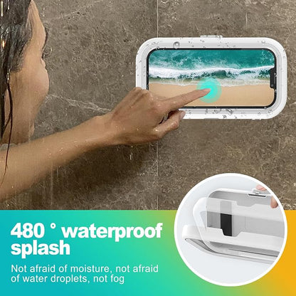 360° Rotation Waterproof Shower Phone Holder with HD Sensitive Touch Screen, Universal Wall Mount for 4-7" Cell Phones, Bathroom, Bathtub & Kitchen Accessory
