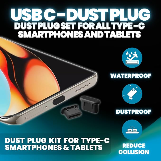 USB C Dust Plug Set 3-in-1 with Cleaning Brush, Phone Speaker Cleaner, Type-C Port Covers, Charging Port Cleaner Tool, iPhone Cleaning Kit & Phone Cleaner Accessories for Ports & Speaker Mesh