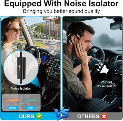 Smof Bluetooth Car Adapter, Aux Bluetooth Adapter for Car with Dual Port USB Charger & Ground Loop Noise Isolator, Wireless Audio Receiver with 3.5mm Aux Port, Hands-Free Calls, Dual Connection