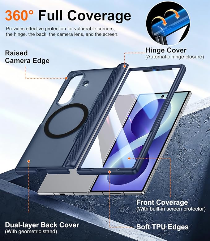SPIDERCASE Magnetic for Samsung Galaxy Z Fold 8 Ultra Case, Blue | Built-in [Screen Protector] [Stable Kickstand] [Hinge Protection] [Compatible with Magsafe] Military Grade Protective Cover