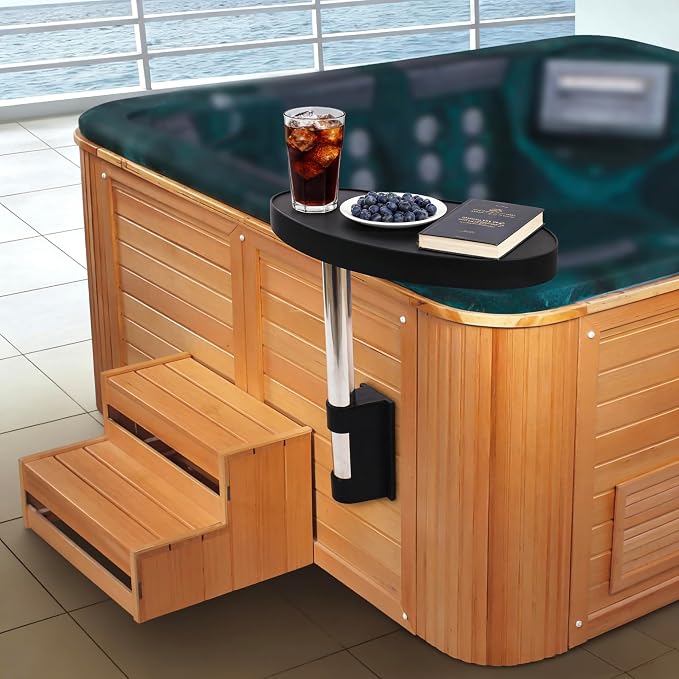 Swim Pool Bathtub Side Table Tray Accessories Leisure Spa Caddy, 360° Rotation Hot Tub Side Table Tray Shelf Poolside Towels Drink Holder Cup Phone Storage Organizer Swimming Pool Accessories
