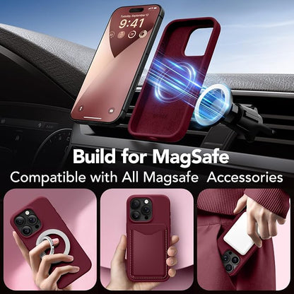 GONEZ Magnetic for iPhone 16 Pro Max Case, Compatible with MagSafe, Liquid Silicone Case, with Screen Protector + Camera Protector, Full Body Protective Shockproof Phone Cover 6.9", Maroon
