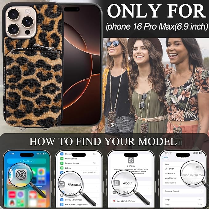 XANGNIER Wallet Case for iPhone 16 Pro Max, RFID Blocking PU Leather Crossbody Phone Purse with Card Holder, Zipper Pocket, Wrist Strap & Adjustable Lanyard for Women 6.9" 5G,Leopard Print