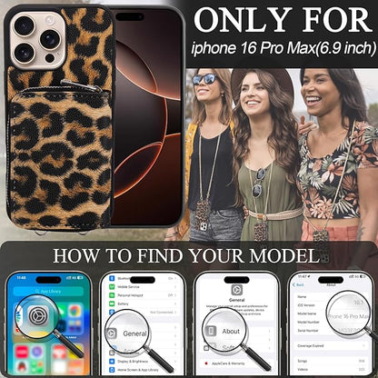 XANGNIER Wallet Case for iPhone 16 Pro Max, RFID Blocking PU Leather Crossbody Phone Purse with Card Holder, Zipper Pocket, Wrist Strap & Adjustable Lanyard for Women 6.9" 5G,Leopard Print