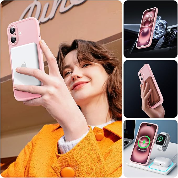 TOCOL for Phone 16 Case, Compatible with Magsafe Charger, Full Camera Protection, Drop Protection, Translucent Matte Phone Case for iPhone 16 6.1 inch (Light Pink)