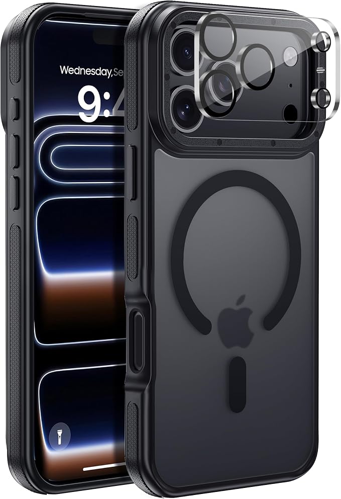 Strong Magnetic for iPhone 17 Pro Case with Camera Cover [10Ft Military-Grade Protection] Compatible with MagSafe Shockproof Slim Thin Phone Cover for iPhone 17 Pro 6.3 inch, Black