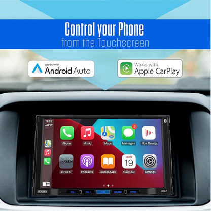 JENSEN J1CA7-BUC 7-inch Certified Apple CarPlay Android Auto | Double DIN Touchscreen Car Stereo Radio | Bluetooth Hands Free Calling & Music Streaming | Backup Camera Included | USB Charging