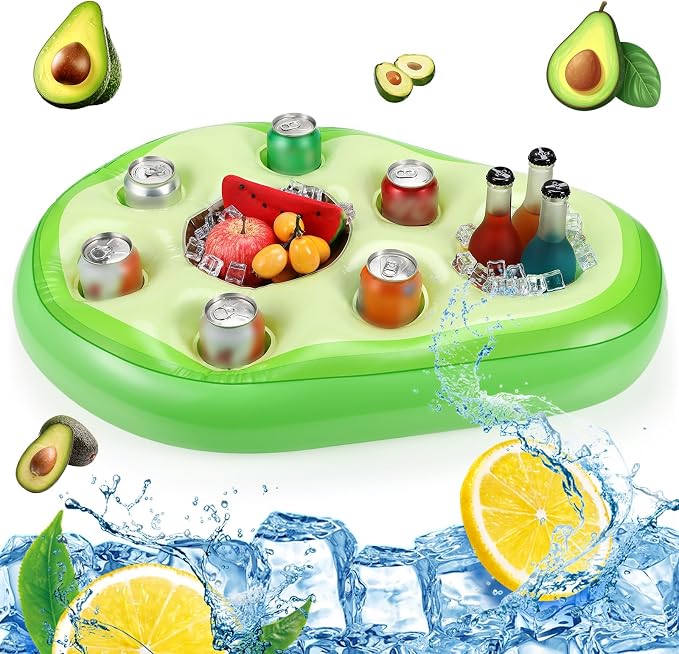 FillTouch Floating Drink Holder for Pool, Floating Cabana Bar, Hot Tub Drink Holder for Adults, Inflatable Pool Accessories(Avocado)