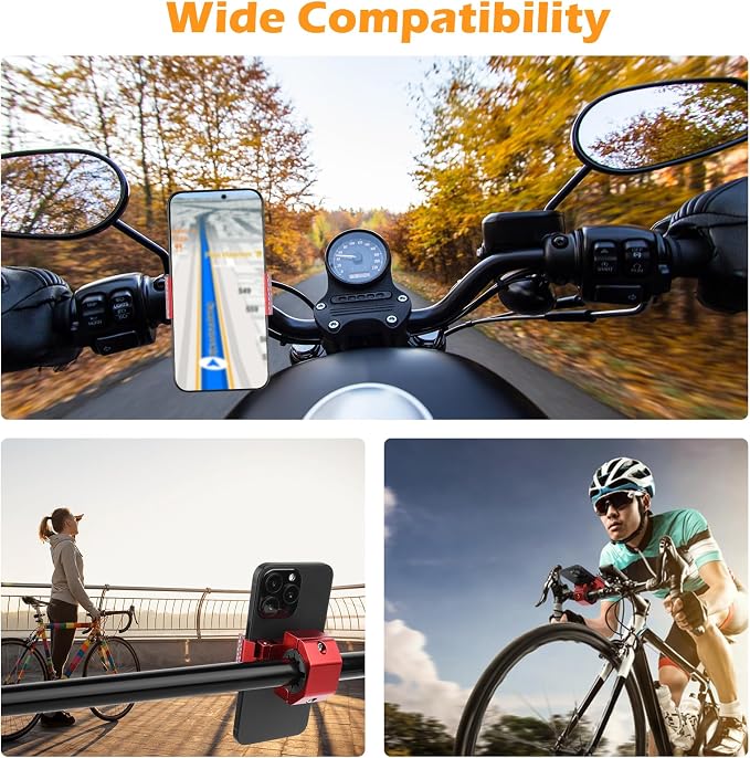 Phone Holder for Bike - Aluminum Alloy Bike Phone Mount Holder,360° Adjustable Handlebar Cellphone Stand-Horizontal & Vertical Screen Shooting, Ebike Accessories Fit for Motorcycle/Scooter,Red 88001C