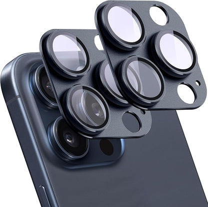 2 Pack Camera Lens Protector for iPhone 15 Pro/15 Pro Max,[Not Easy to Breakn ] AR Tempered Glass Strong Adsorption Metal Camera Cover Screen-Inky blue
