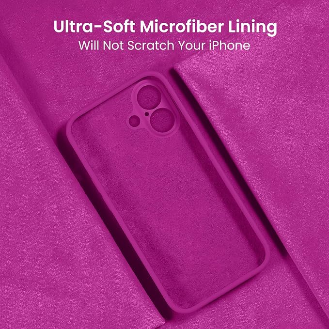 FireNova Designed for iPhone 16 Case, Silicone Upgraded [Camera Protection] Phone Case, Soft Anti-Scratch Microfiber Lining Inside, 6.1 inch, Dark Fuchsia