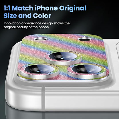 Uyiton for iPhone 17-Pro Camera-Lens Protector: Bling [Not Easy to Break][Strong Adsorption][Case-Friendly] Metal Tempered Glass Rear Camera Screen Cover - Glitter Colorful