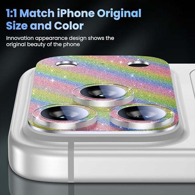 Uyiton for iPhone 17-Pro-Max Camera-Lens Protector: Bling [Not Easy to Break][Strong Adsorption][Case-Friendly] Metal Tempered Glass Rear Camera Screen Cover - Glitter Colorful