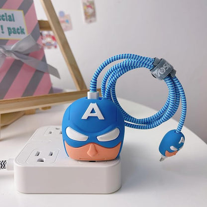 3D Cute Cartoon Charger Protector Case - Compatible for Apple 20W USB-C Power Adapter and Lightning Cable, No.13(4 in1)