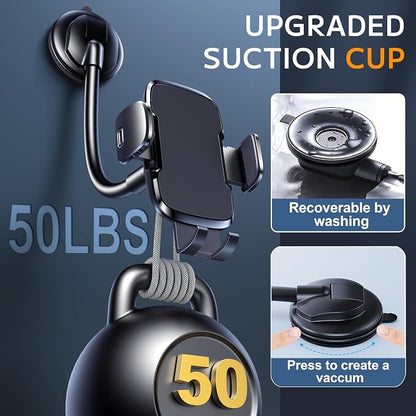 TICILFO Phone Holders for Your Car [Gooseneck Flexible] Phone Stand for Car Dashboard Windshield Automotive Accessories [Strong Suction Cup] Cell Phone Car Mount for All iPhone Android Smartphone