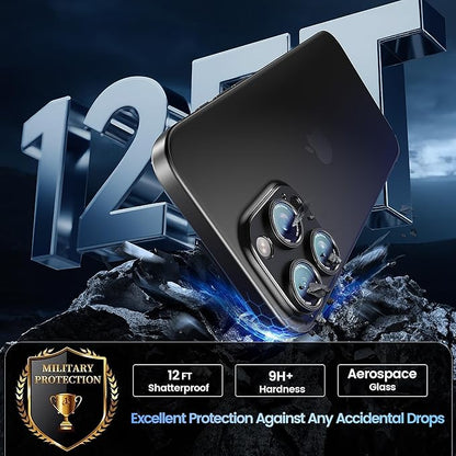 CACOE Camera Lens Protector for iPhone 15 Pro/15 Pro Max - Metal Frame Tempered Glass Cover, [Anti-Scratch] [Drop-Proof][Strong-Adhesion] Camera Screen Cover(Black)