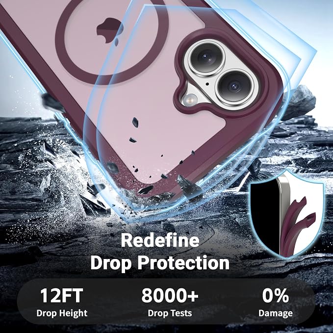 jaroco Magnetic for iPhone 16 Case, [Compatible with MagSafe][Military Grade Drop Protection][Heavy Duty Protection][Non-Slip][Shockproof] 2-Layer Durable Bumper Phone Case 6.1''-Wine Red