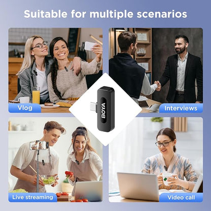 BOYA BY-V10 USB-C Wireless Lavalier Microphone for iPhone16/15 Android, Type-C Smartphone Laptop, Noise Canceling, Mini Clip-on Microphone for YouTube, Podcast, Facebook, TikTok Vlogging Recordings