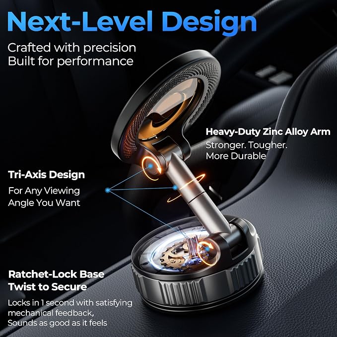 Vacuum Magnetic Suction Phone Holder, 360° Adjustable Suction Cup Phone Mount for Car/Gym/Mirror/Shower, Hands-Free Car Phone Holder, Compatible with iPhone Android and All Smartphones