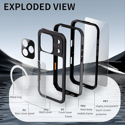 Guppy for iPhone 17 Pro Max Waterproof Magnetic Case, Built-in Screen Protector IP68 Waterproof Shockproof Dust-Proof Case[14FT Military Drop Proof] 360° Full Body Protection Sealed Case, Black