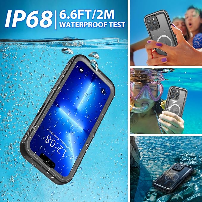 SPORTLINK for iPhone 13 Pro Case Waterproof - Buit in Screen Protector [Compatible with MagSafe][IP68 Underwater][6.6FT Military Dropproof][Dustproof] Full Body Shockproof Case 6.1" Black