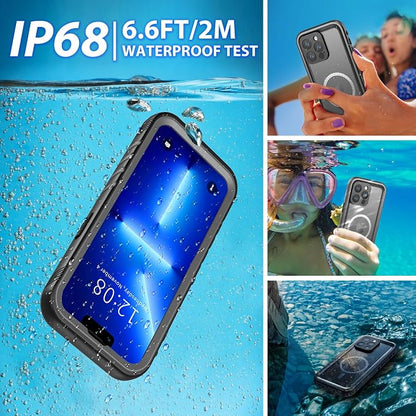 SPORTLINK for iPhone 13 Pro Case Waterproof - Buit in Screen Protector [Compatible with MagSafe][IP68 Underwater][6.6FT Military Dropproof][Dustproof] Full Body Shockproof Case 6.1" Black