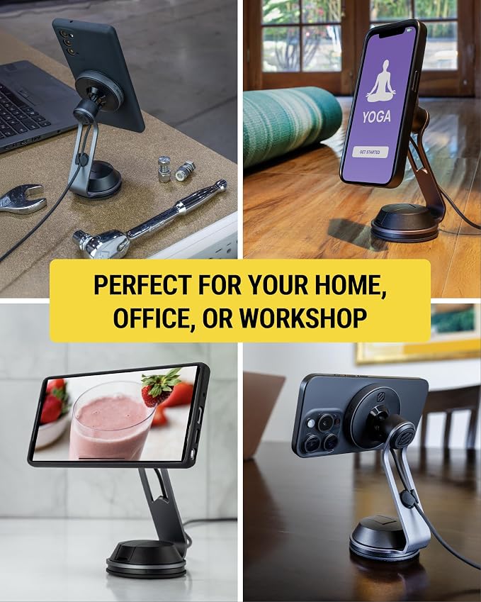 Scosche MagicMount Charge Pro Qi2 Home/Office MagSafe Suction Mount, 15W Fast Wireless Charger Magnetic Cell Phone Holder Compatible with iPhone 16/15/14/13/12 Pro Max Plus and Samsung Galaxy S25