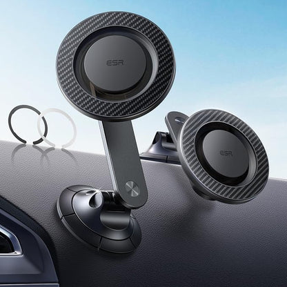 ESR for MagSafe Car Mount, Upgraded Dashboard Magnetic Phone Holder for Car, 360° Rotation, Car Phone Holder Mount for iPhone 17/16/16e/15/14/13/12, S25, Pixel 10, Strong Magnets(with 2 Metal Rings)