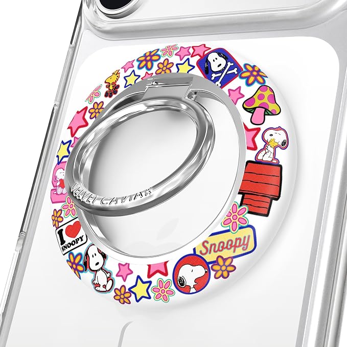 VELVET CAVIAR Compatible with MagSafe Phone Grip 2.0 | Cute Magnetic Ring Holder | Finger Loop Kickstand | Pop On Accessory for iPhone 17, 16, 15, 14, 13, 12 | Snoopy Patchwork