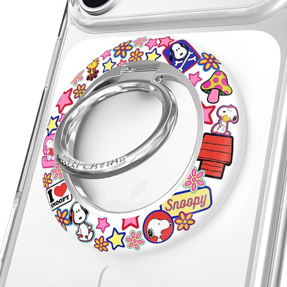 VELVET CAVIAR Compatible with MagSafe Phone Grip 2.0 | Cute Magnetic Ring Holder | Finger Loop Kickstand | Pop On Accessory for iPhone 17, 16, 15, 14, 13, 12 | Snoopy Patchwork