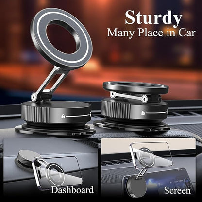 Vacuum Magnetic Phone Holder for Car,Full Metal Body,Vacuum Suction Phone Mount,Magsafe Car Mount for iPhone, Folding Holder for iPhone and Android