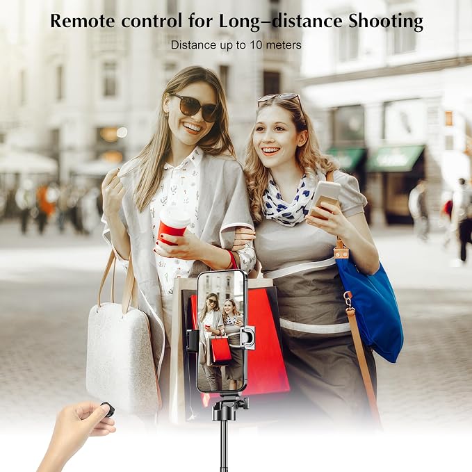 Mini Selfie Stick Tripod, Extendable Grip Phone Tripod with Detachable Remote Pocket Size, 4-in-1 Mini Phone Grip, 10m Wireless Shutter, Vlog Livestreaming Photography （Black）