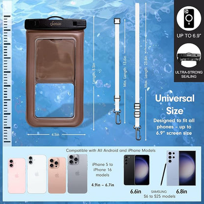 Sonix Waterproof Phone Pouch - Floating Phone Case Dry Bag w/Crossbody Lanyard - Beach Cruise Travel Essentials - Compatible w/All Devices, Touchscreen Friendly | Mocha