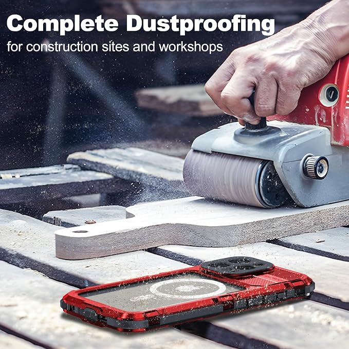 WIFORT for iPhone 15 Pro Max Waterproof Case - Metal Shockproof Phone Case Built-in Screen Protector [IP68 Water Proof][14FT Military Grade ], Heavy Duty Full Body Drop Protection Cover, 6.7" Red